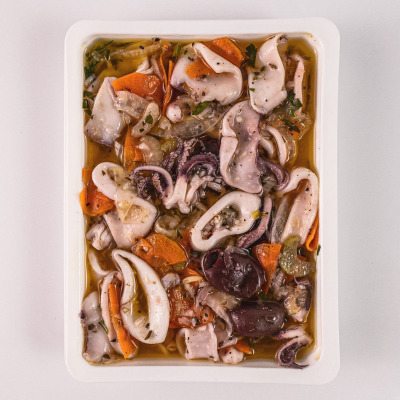 Italian style calamari salad sold by Euclid Fish Company's fresh fish market near Mentor, Ohio