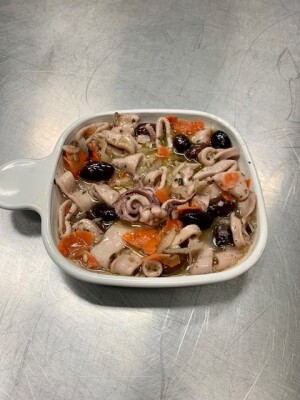 Calamari salad sold by Euclid Fish Company near Mentor, Ohio
