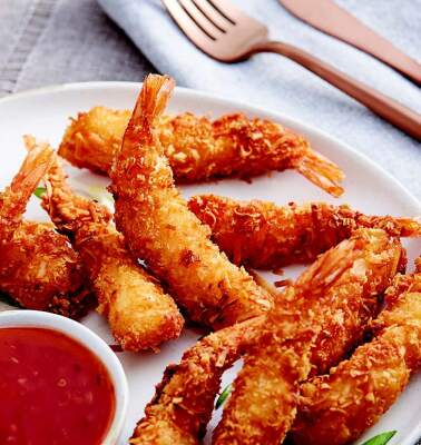 Coconut breaded shrimp as sold by Euclid Fish Company near Cleveland